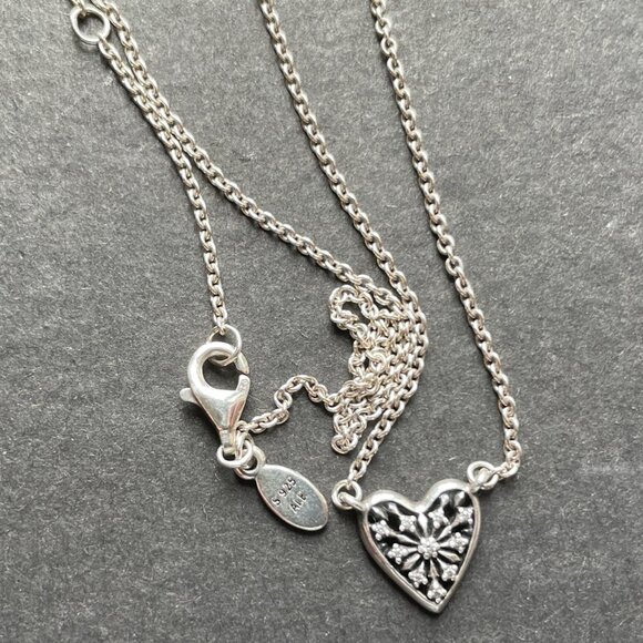 🤍✨Retired PANDORA S 925 ALE Sterling Silver CZ Heart of Winter Pendant Necklace - Picture 5 of 10